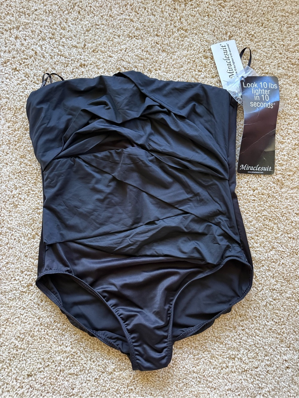 NWT Miraclesuit Muse One Piece Swimsuit Black Strapless Slimming Size 16